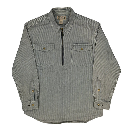 Hickory Stripe Duluth 1/4 Zip Work Shirt - Large Grey Cotton