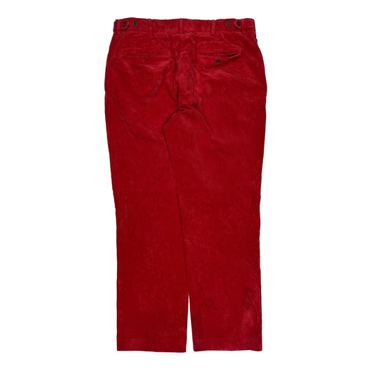 Vintage Polo By Ralph Lauren Cord Trousers - 34″ Waist Red Cotton