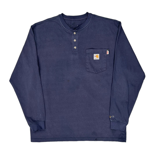 Carhartt Henley Long Sleeve T-Shirt - Large Blue Cotton