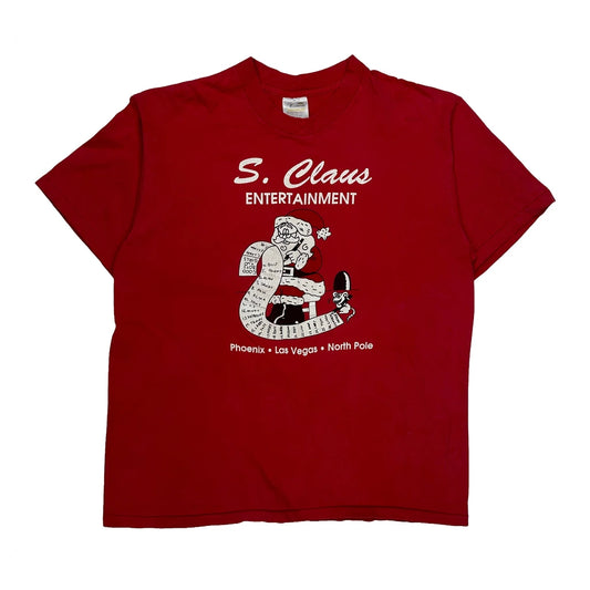 Vintage Santa Claus Theme Hazelwoods Single Stitch T-Shirt - XL Red Cotton