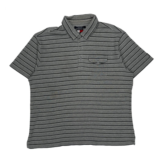 Tommy Jeans Striped Polo Shirt - Large Grey Cotton