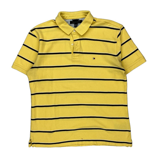 Tommy Hilfiger Striped Polo Shirt - Large Yellow Cotton