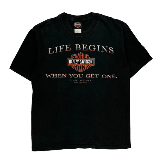 Harley Davidson Graphic T-Shirt - Medium Black Cotton