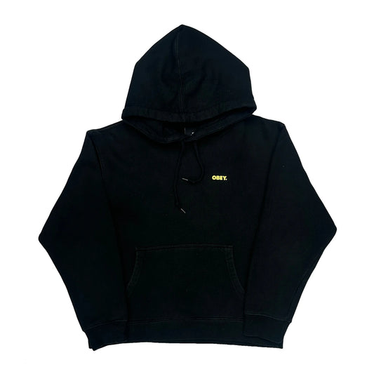 Vintage Power To The Peaceful Obey Graphic Hoodie - Small Black Cotton
