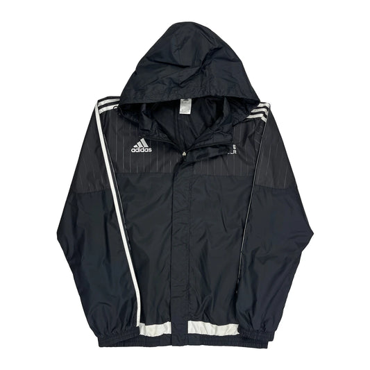 Vintage Three Stripes Adidas Striped Windbreaker - Large Black Polyester