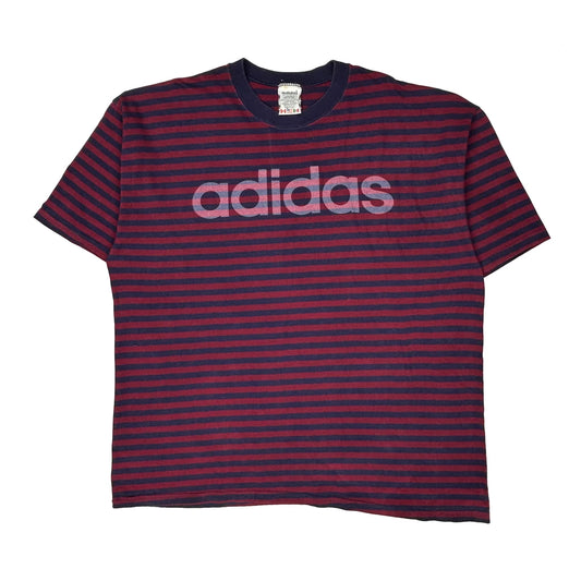 Made In USA Adidas Striped T-Shirt - Large Red Cotton