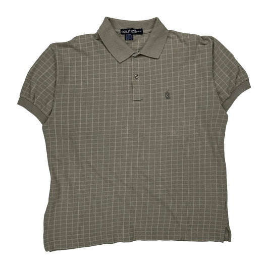 Vintage Nautica Checked Polo Shirt - Medium Grey Cotton