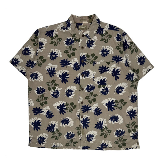 Vintage Arrow Floral Hawaiian Shirt - Large Beige Cotton