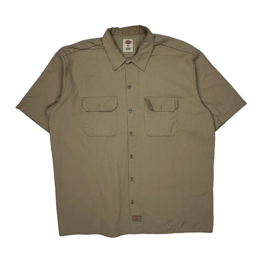 Dickies Short Sleeve Shirt - XL Beige Polyester Blend