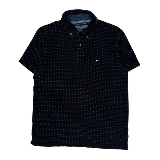 Tommy Hilfiger Polka Dot Polo Shirt - Large Black Cotton
