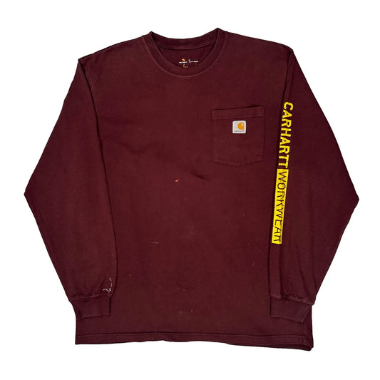 Carhartt Long Sleeve T-Shirt - Large Burgundy Cotton