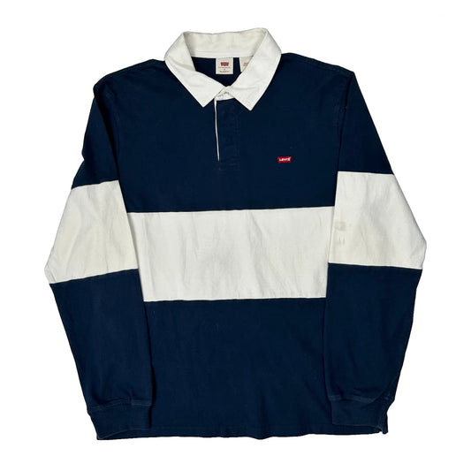 Vintage Levis Striped Rugby Shirt - Medium Navy Cotton