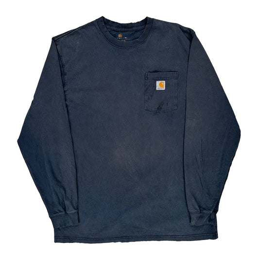 Carhartt Long Sleeve T-Shirt - Large Navy Cotton