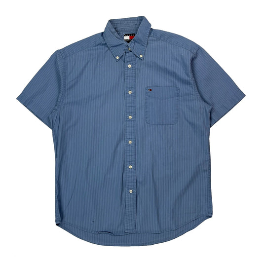 Tommy Hilfiger Striped Short Sleeve Shirt - Medium Blue Cotton