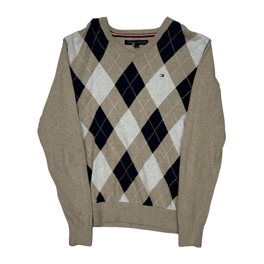 Tommy Hilfiger Argyle Jumper - Small Black Cotton
