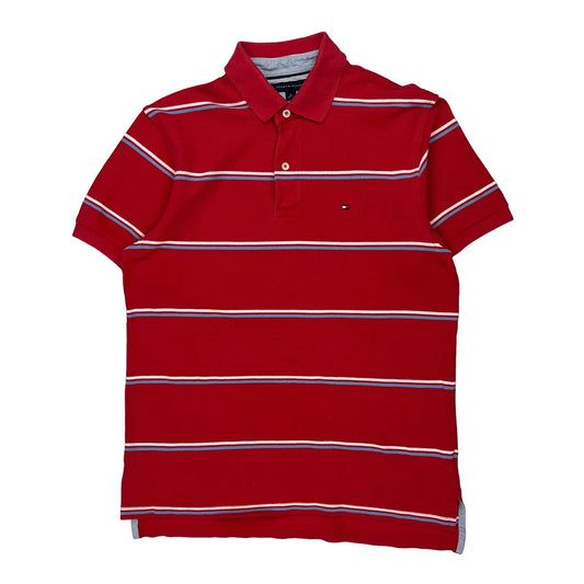 Tommy Hilfiger Striped Polo Shirt - Medium Red Cotton