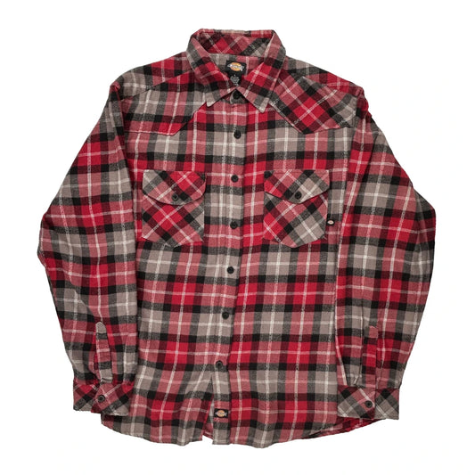 Dickies Checked Flannel Shirt - Large Red Cotton Blend