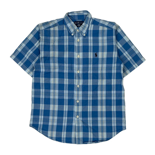 Age 14 Ralph Lauren Checked Short Sleeve Shirt - Large Blue Cotton