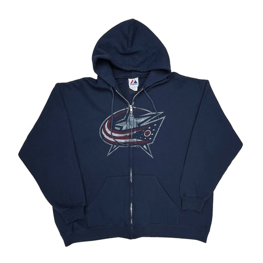 Vintage Columbus Blue Jackets Majestic Graphic Hoodie - XL Navy Polyester