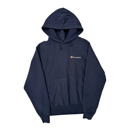 Vintage Reverse Weave Champion Hoodie - Small Navy Cotton