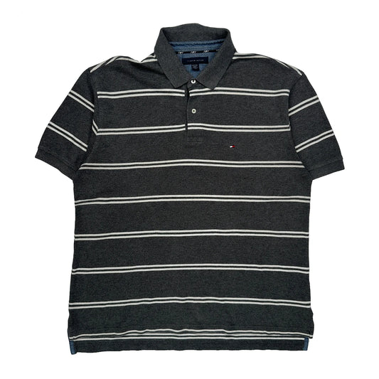 Vintage Tommy Hilfiger Striped Polo Shirt - XL Grey Cotton