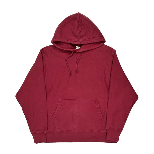 Vintage Reverse Weave Champion Hoodie - Large Burgundy Cotton Blend