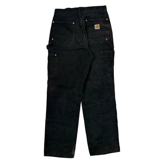 Vintage Made In USA Carhartt B01 Blk Double Knee Carpenter Trousers - 28W 30L Black Cotton