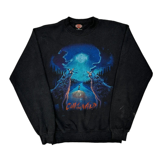Call Of The Wild Harley Davidson Graphic Sweatshirt - Medium Black Cotton Blend