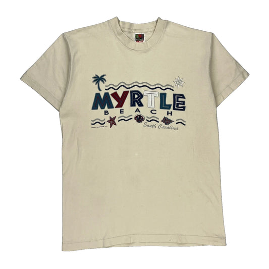 Made In USa Myrtle Beach Fruit Of The Loom Graphic T-Shirt - Large Cream Cotton