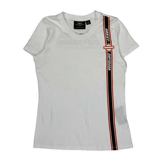 Harley Davidson Striped T-Shirt - Small White Cotton