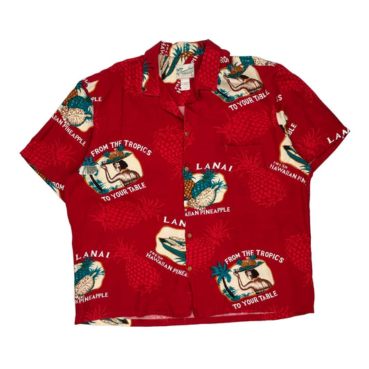 Diamond Head Graphic Hawaiian Shirt - XL Red Viscose