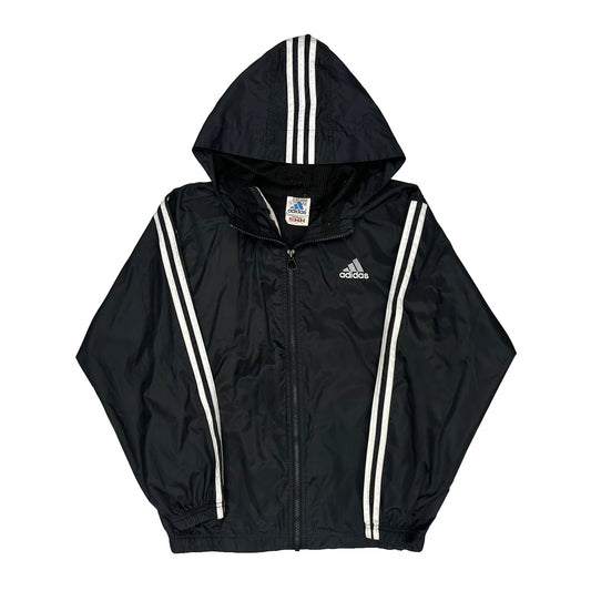 Vintage Adidas Striped Windbreaker - Large Black Polyester