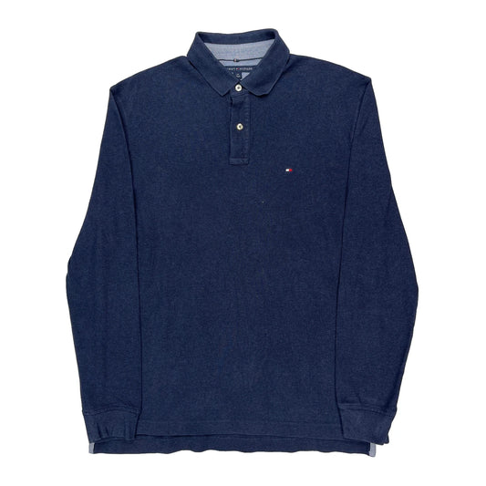 Tommy Hilfiger Long Sleeve Polo Shirt - Large Navy Cotton