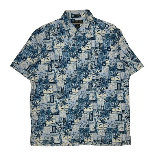 Casual Life Floral Hawaiian Shirt - XL Blue Cotton Blend
