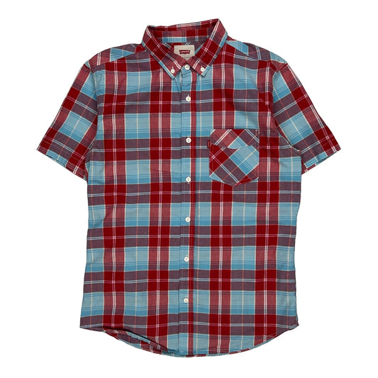 Levis Checked Short Sleeve Shirt - Small Blue Cotton