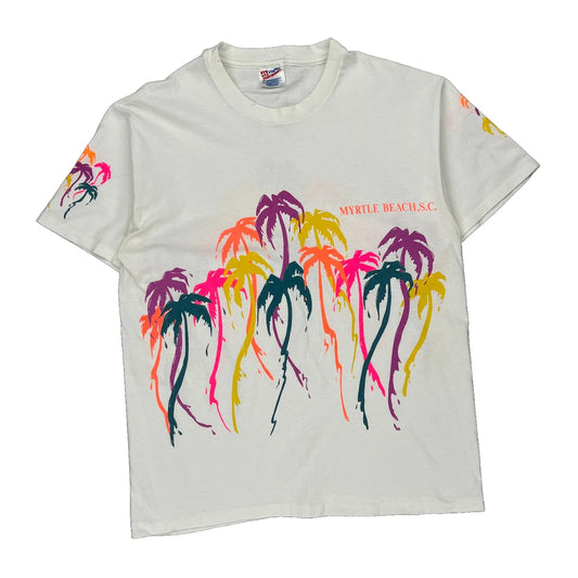 Single Stitch Hanes Graphic T-Shirt - Large White Cotton