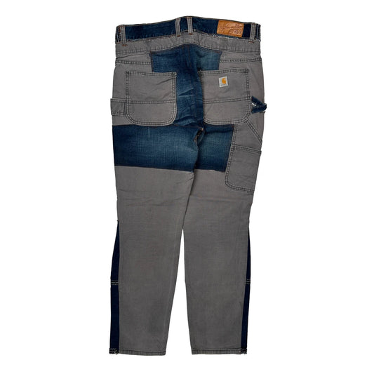 Vintage Repaired Carhartt Double Knee Carpenter Trousers - 33W UK 14 Grey Cotton