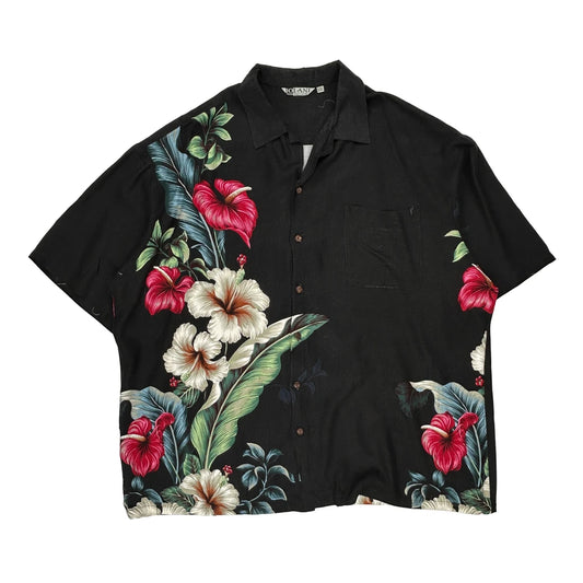 Iolani Floral Hawaiian Shirt - 2XL Black Cotton