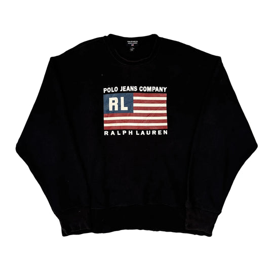 Vintage Ralph Lauren Spellout Sweatshirt - XL Black Cotton Blend
