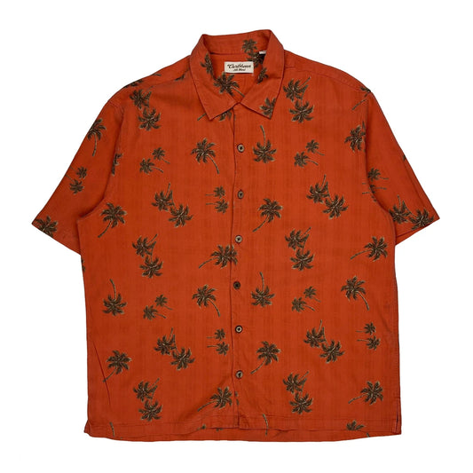 Caribbean Floral Hawaiian Shirt - XL Orange Silk Blend