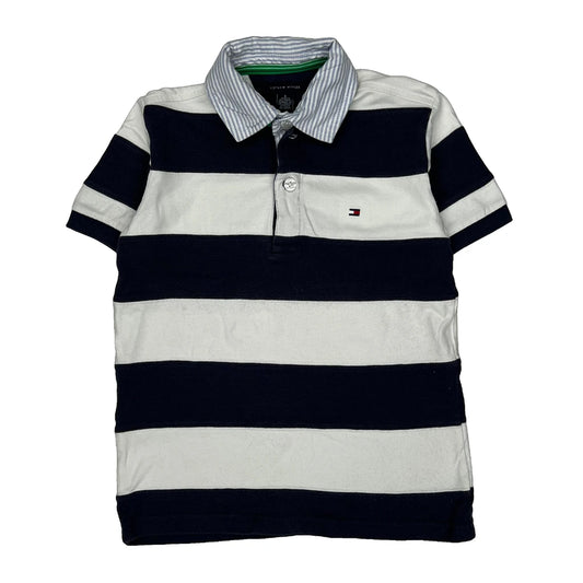 Age 6 Tommy Hilfiger Striped Polo Shirt - XS Navy Cotton