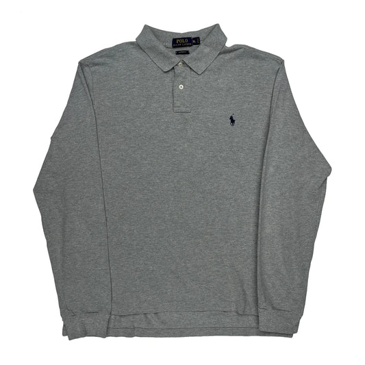 Vintage Polo By Ralph Lauren Long Sleeve Polo Shirt - XL Grey Cotton
