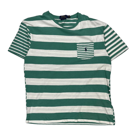 Polo By Ralph Lauren Striped T-Shirt - Medium Green Cotton