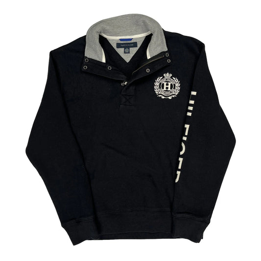 Tommy Hilfiger Spellout 1/4 Zip - Medium Black Cotton