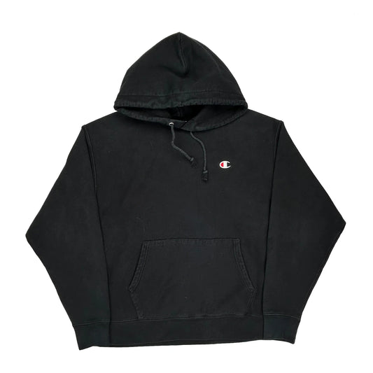 Vintage Reverse Weave Champion Hoodie - XL Black Cotton Blend