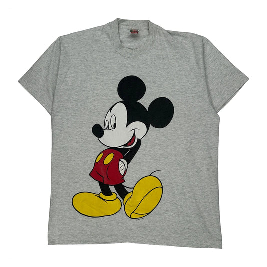 Mickey Mouse Fruit Of The Loom Cartoon T-Shirt - Large Grey Cotton