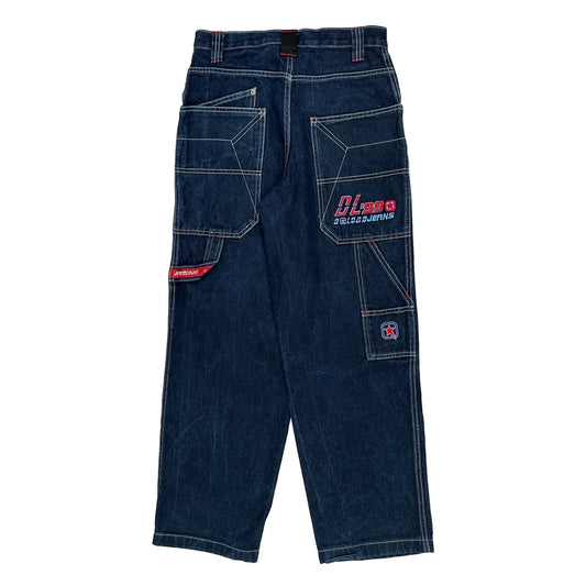 Download Here & There Cargo Jeans - 28W 26L Red Denim