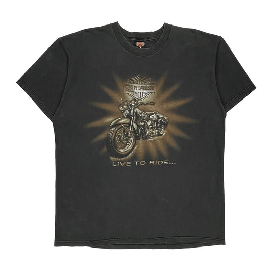 Live To Ride Harley Davidson Graphic T-Shirt - XL Black Cotton