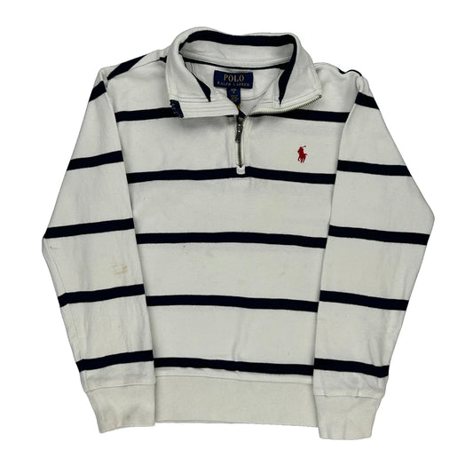 Age 8 Ralph Lauren Striped 1/4 Zip - Small White Cotton