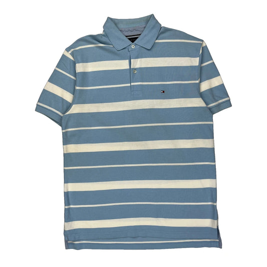 Tommy Hilfiger Striped Polo Shirt - Large Blue Cotton